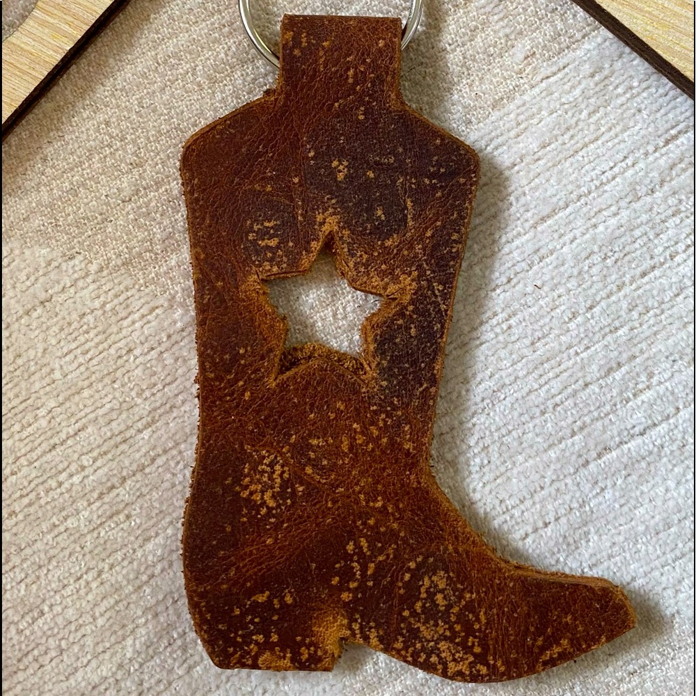 Distressed  Leather Cowboy boot keychain
